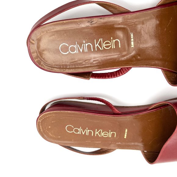 Vintage Y2k 90s Super Model Soft Leather Calvin Klein Red Sandal Wedge Heel 9.5 - Picture 3 of 7